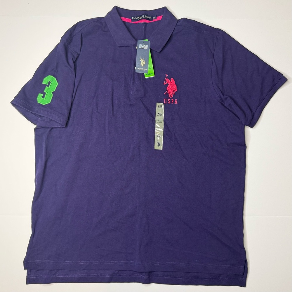 NWT U.S. Polo Assn Pique Purple #3 Big Logo Polo Shirt Size XXL 2XL